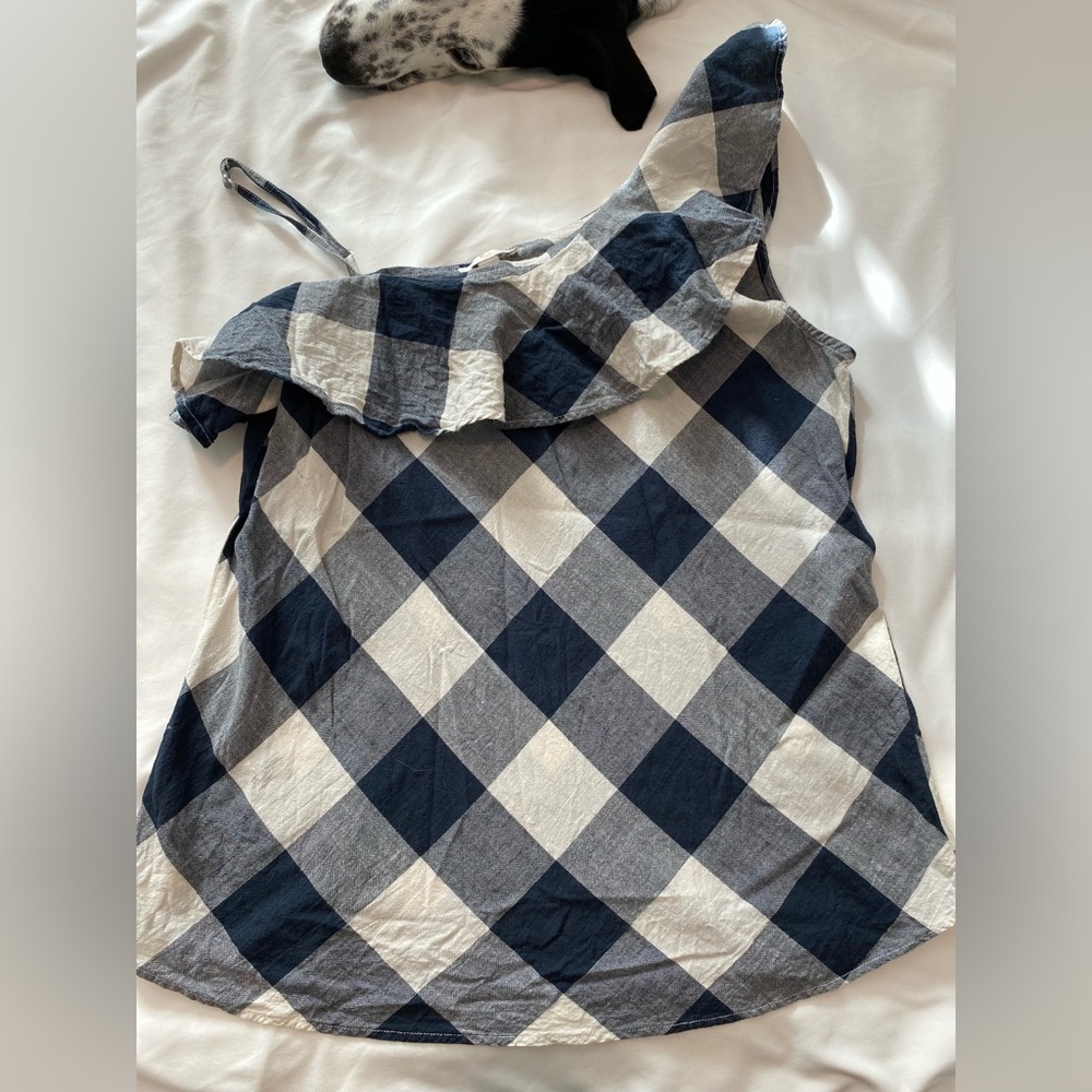 One Shoulder Navy and Cream 100% Cotton Top